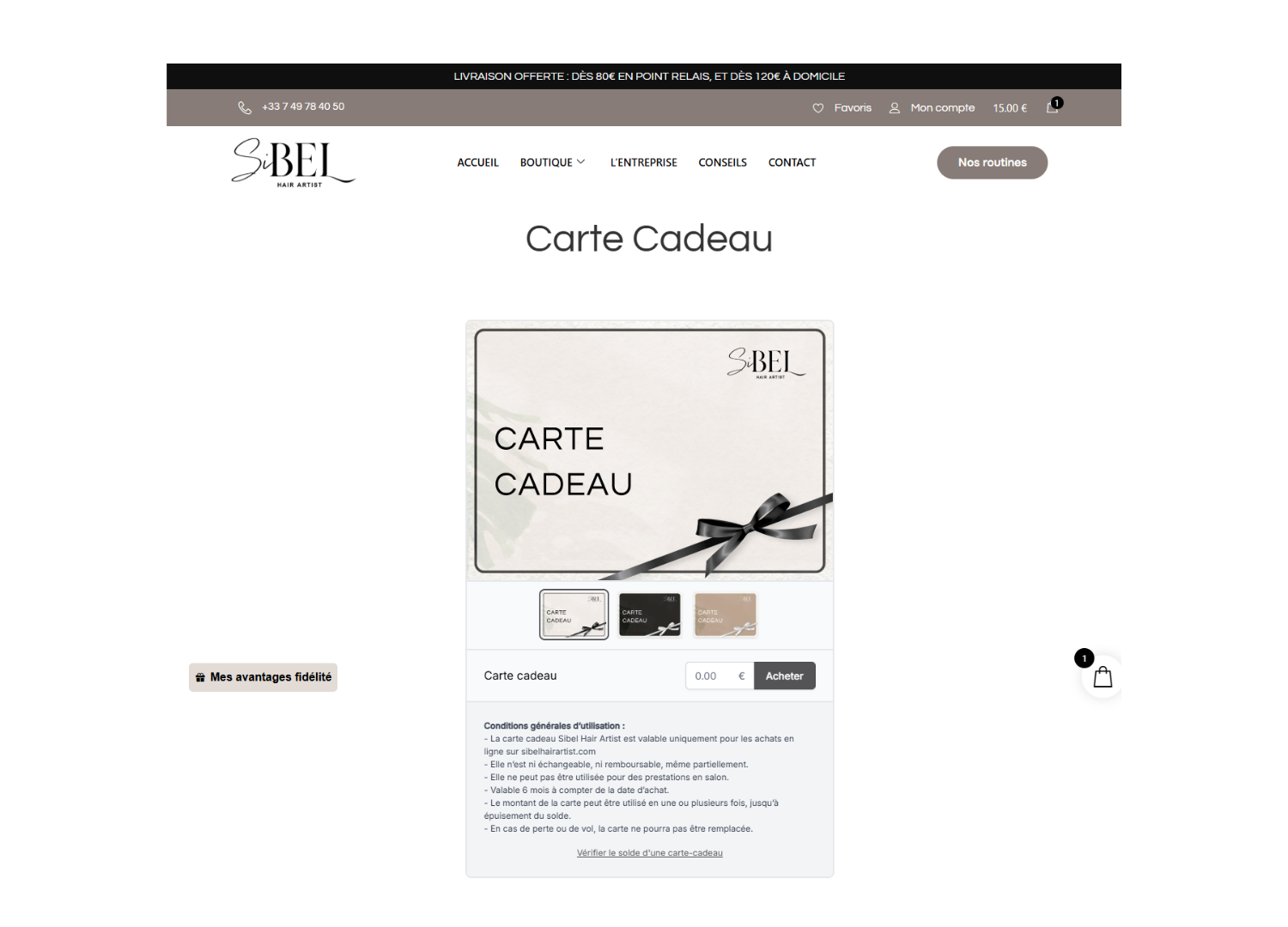 CARTE CADEAUX SITE INTERNET SIBEL HAIR ARTIST DIGITEA AGENCE DE COMMUNICATION png